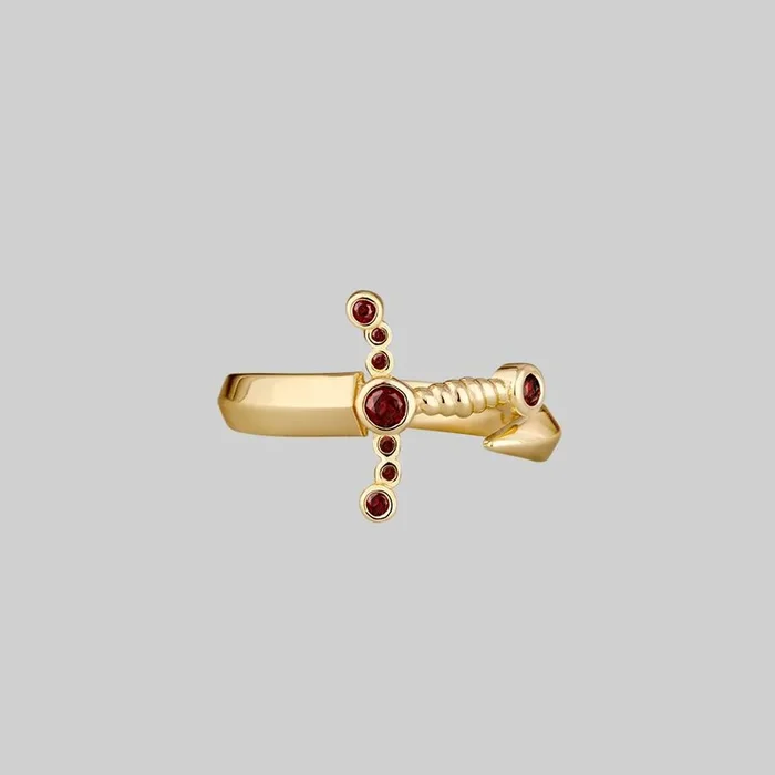 MAJESTY. Garnet Dagger Wrap Ring – Gold