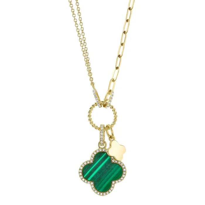 Malachite & Diamond Paper Clip Necklace