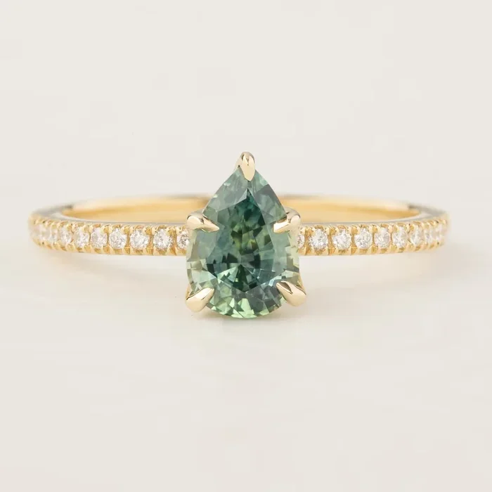 Maria Ring – 1.31ct Pear Cut Light Blue Green Montana Sapphire (One of a kind)