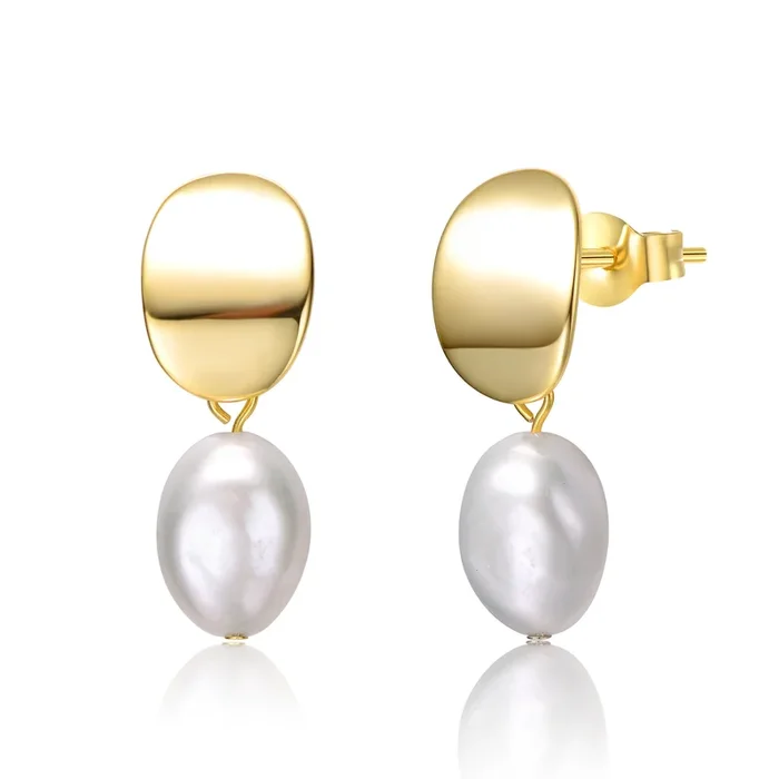 Marie Oval White Pearl Medallion Dangle Earrings
