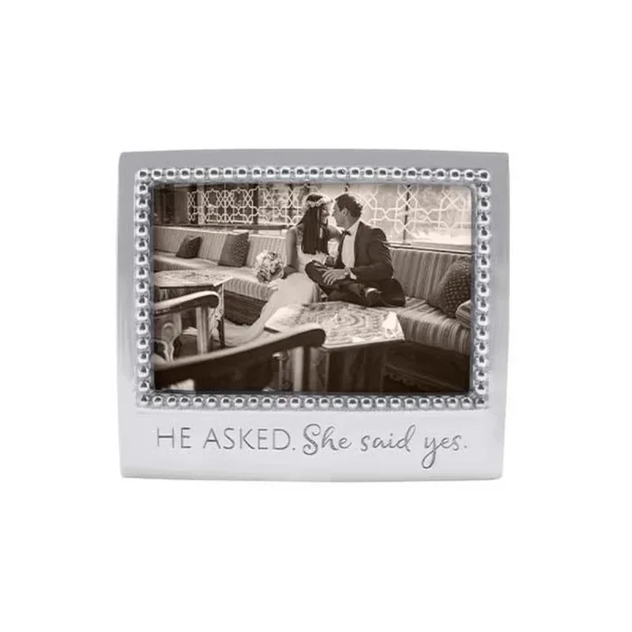 Mariposa HE ASKED. SHE SAID YES Beaded 4×6 Frame