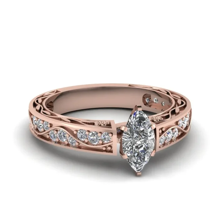Marquise Cut Antique Filigree Engagement Ring