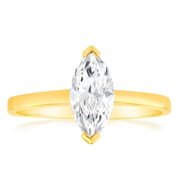 Marquise Cut Cubic Zirconia Ring 1 Carat Look in in 9ct Yellow