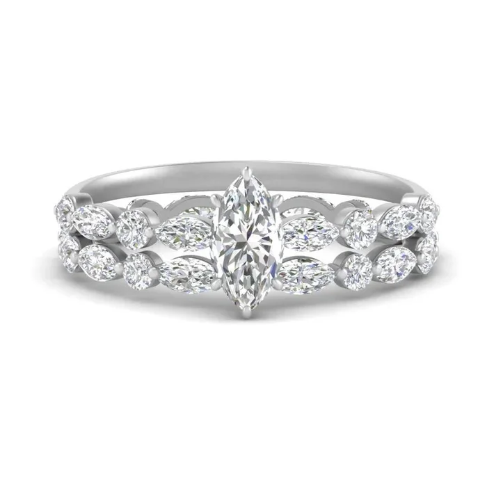 Marquise Cut Floating Marquise Accent Ring With Eternity Band