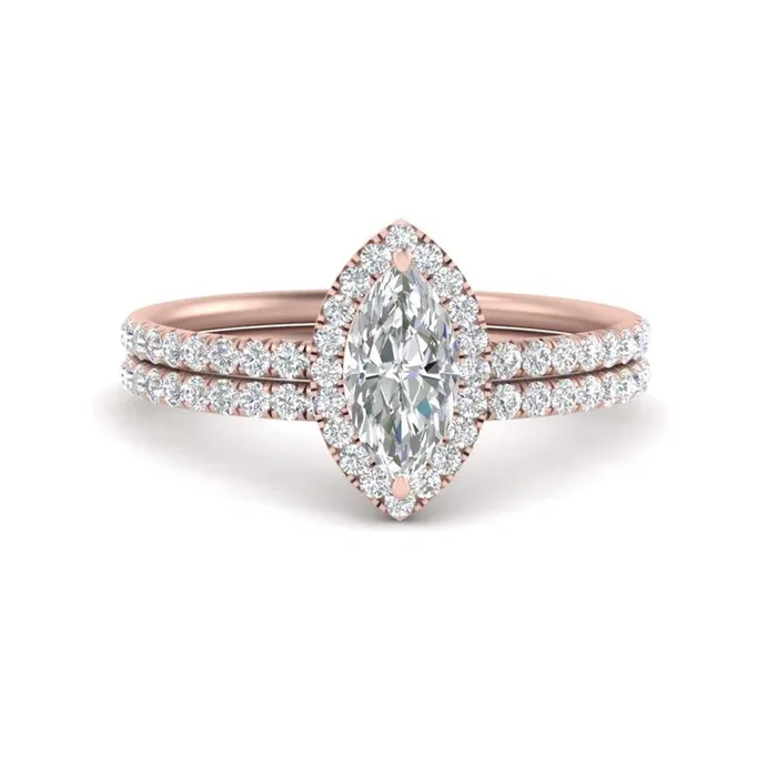 Marquise Cut Halo Wedding Ring Set