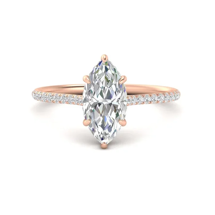 Marquise Cut Hidden Halo Cathedral Lab Diamond Ring