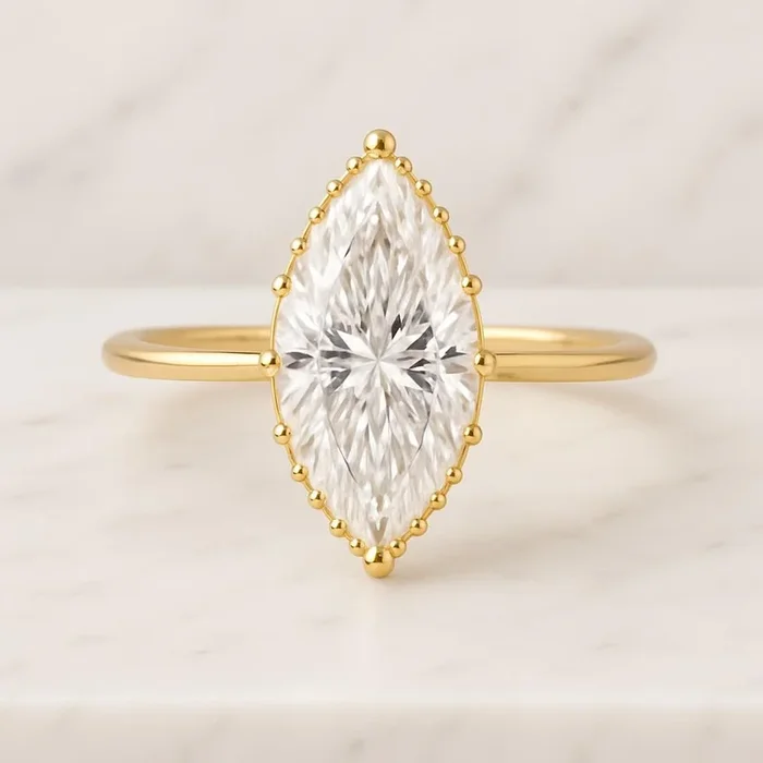 Marquise Cut Moissanite Engagement Ring in Solid Gold