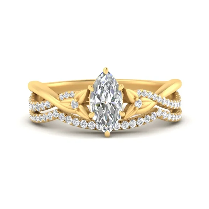 Marquise Cut Nature Inspired Twisted Wedding Set