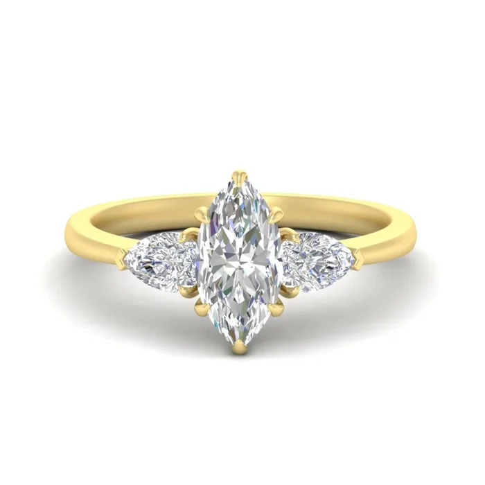 Marquise Cut Pear 3 Stone Cathedral Engagement Ring