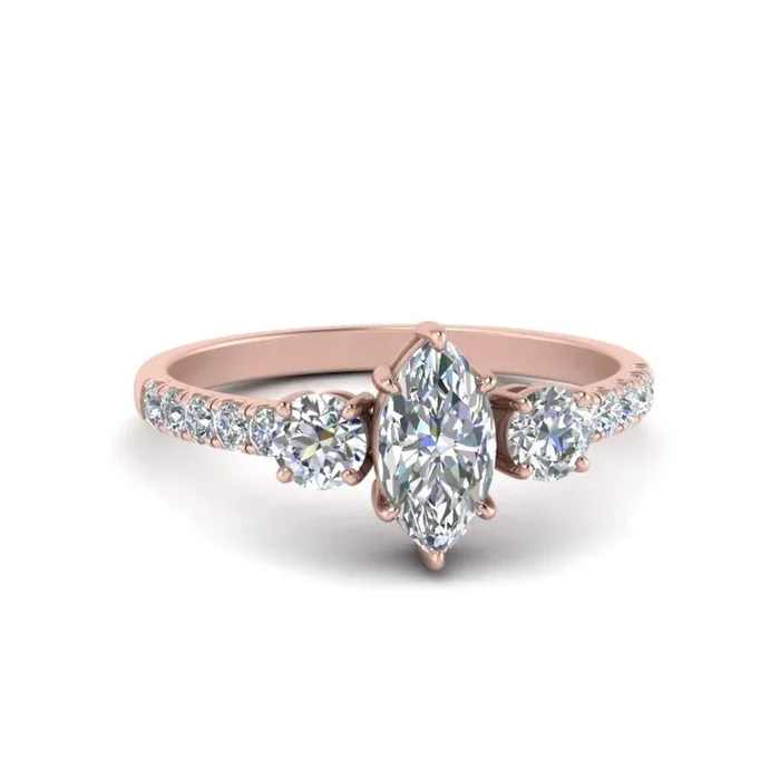Marquise Cut Petite Micropave Three Stone Ring