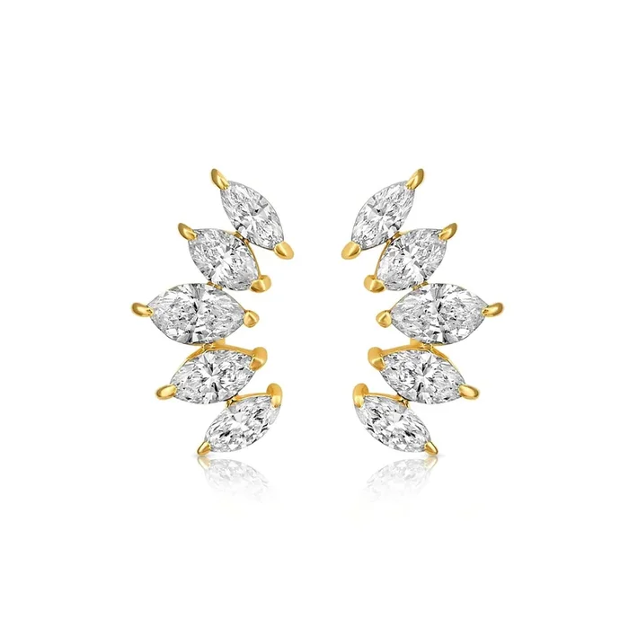 Marquise Multi Diamond Yellow Gold Climber Earrings