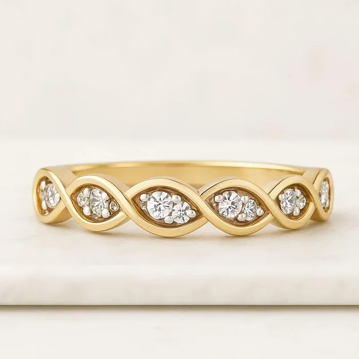 Marquise Shape Round Cut CVD Diamond Band