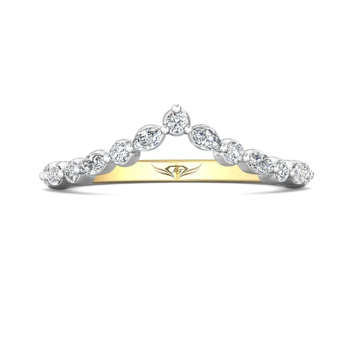 Martin Flyer 14k Gold Two-Tone Curved Diamond Wedding Band