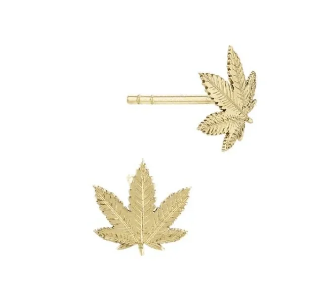 Mary Jane Leaf Stud Earrings in 14K Solid Gold Wholesale