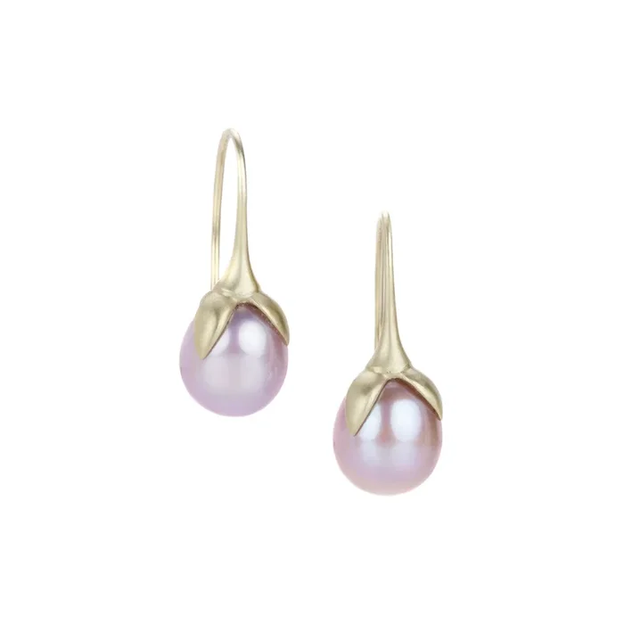 Mauve Eggplant Pearl Drop Earrings