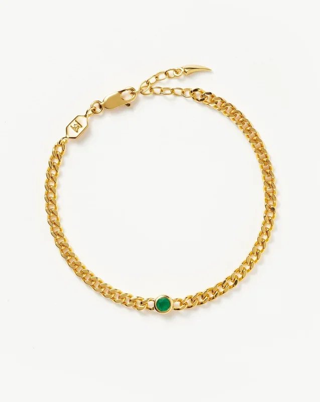 May Birthstone Chain Bracelet | 18ct Gold Plated Vermeil/Green Onyx