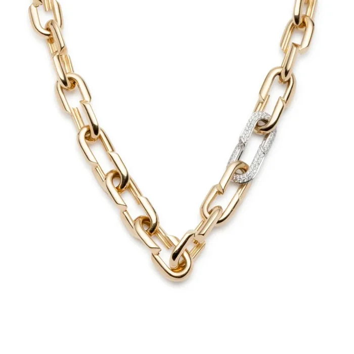 Medium Strong Hearts Love Single Pave Link Chain Necklace