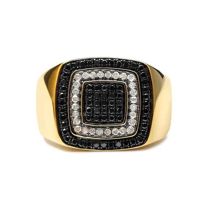 Men’s 10K Yellow Gold 3/4 Cttw White and Black Treated Diamond Ring Band (Black / I-J Color, I2-I3 Clarity)