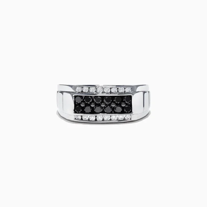 Men’s 14K White Gold Black and White Diamond Ring, 0.96 TCW