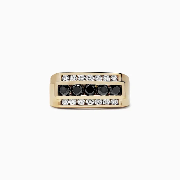 Men’s 14K Yellow Gold Black and White Diamond Ring, 1.67 TCW