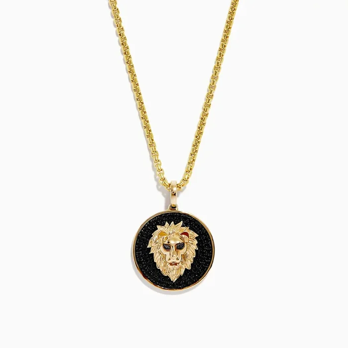 Men’s 14K Yellow Gold Black Diamond Lion Head Pendant