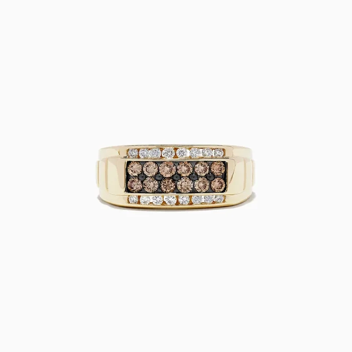Men’s 14K Yellow Gold Espresso and White Diamond Ring, 0.96 TCW