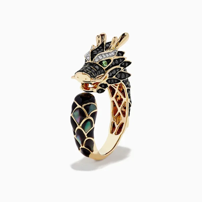 Men’s 14K Yellow Gold Tsavorite and Multi Diamond Dragon Ring
