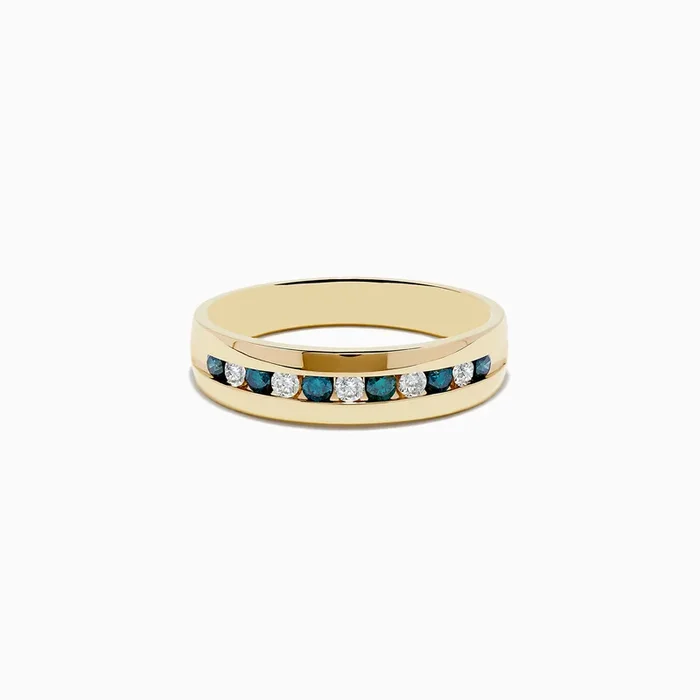 Men’s 14K Yellow Gold White and Blue Diamond Ring