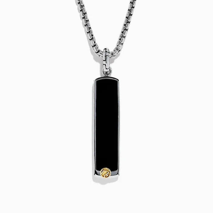 Men’s 925 Sterling Silver and 18K Yellow Gold Onyx Pendant