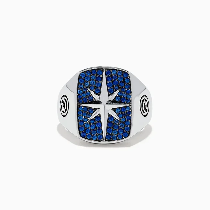 Men’s 925 Sterling Silver Blue Sapphire Compass Ring