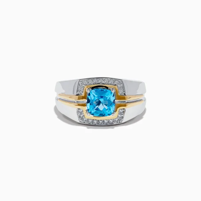 Men’s 925 Sterling Silver Blue Topaz and White Sapphire Ring