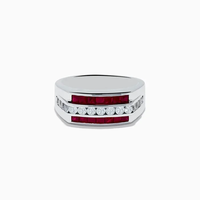 Men’s 925 Sterling Silver Ruby and White Sapphire Ring