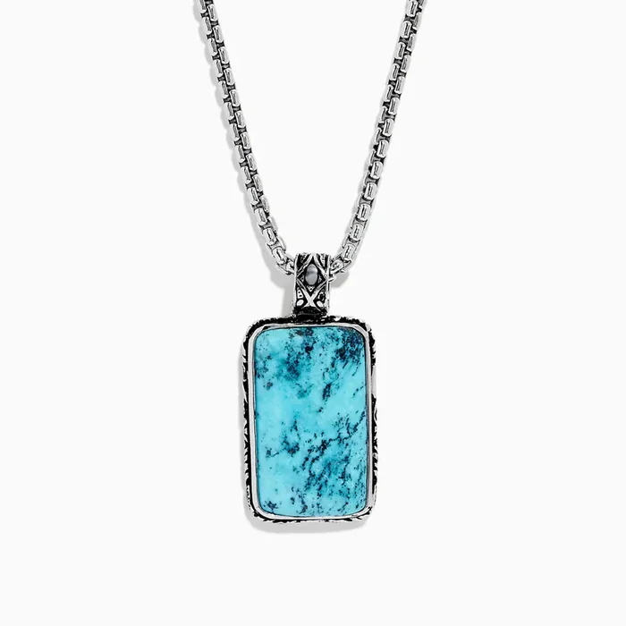 Men’s 925 Sterling Silver Turquoise Dog Tag Pendant