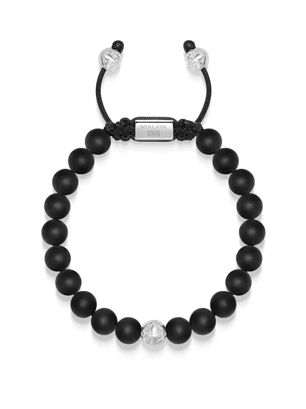 Men’s Beaded Bracelet with Onyx and Sterling Silver Beads