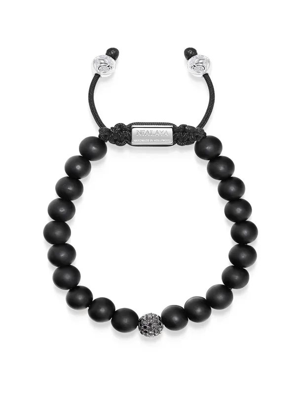 Men’s Black Diamond Beaded Bracelet with Matte Onyx