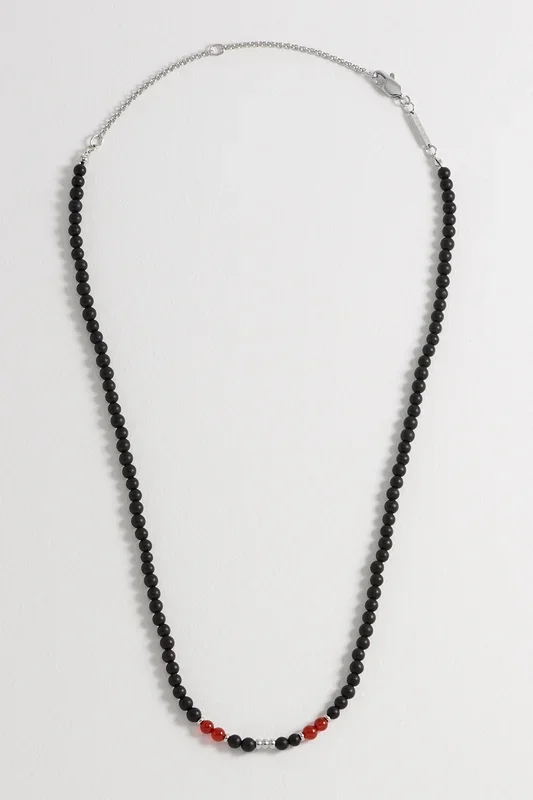 Men’s Black Onyx Necklace With Red Agate Accent