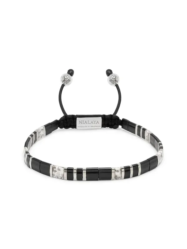 Men’s Bracelet with Black and Silver Miyuki Tila Beads