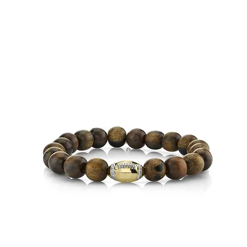 Men’s Collection Gold & Diamond Football Bead on Flower Nanmu Wood