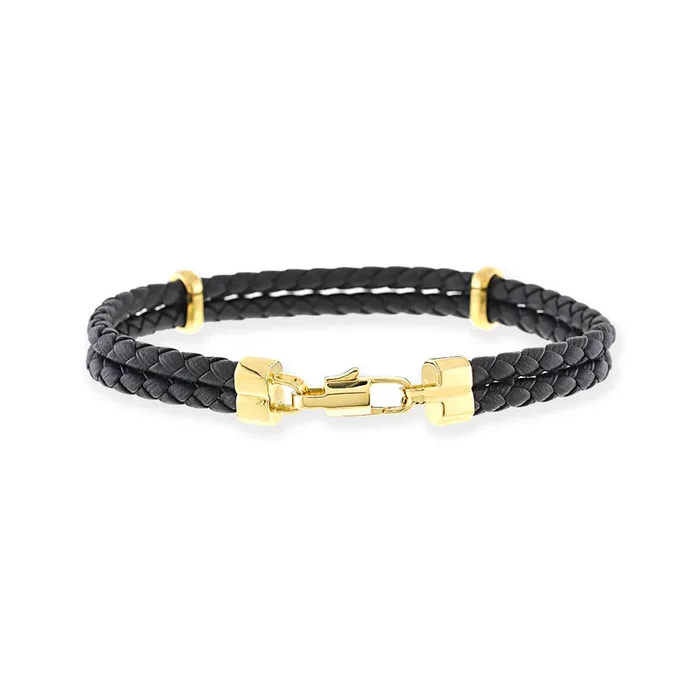 Men’s Double Braided Leather Bracelet, Black