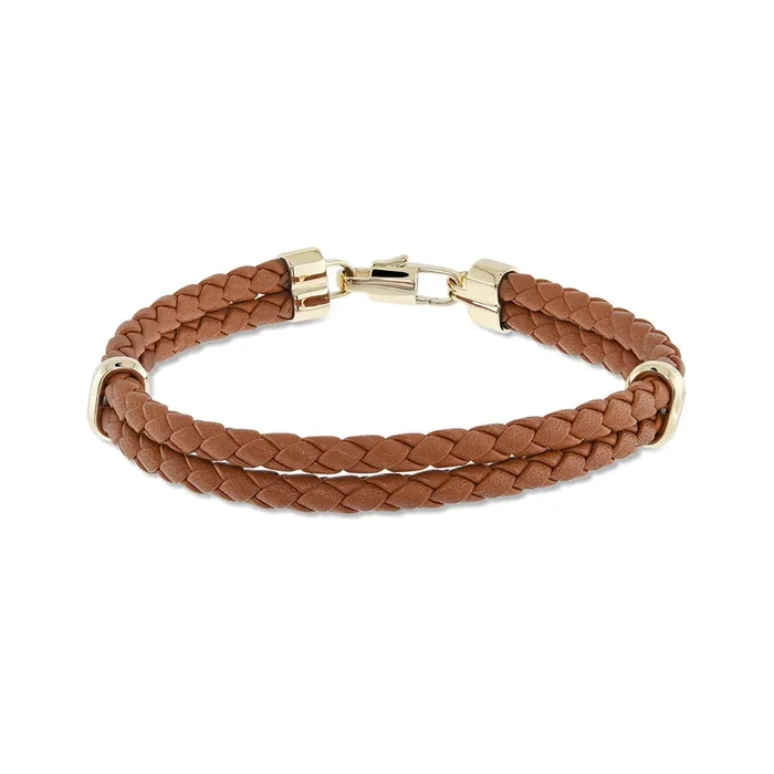 Men’s Double Braided Leather Bracelet, Brown