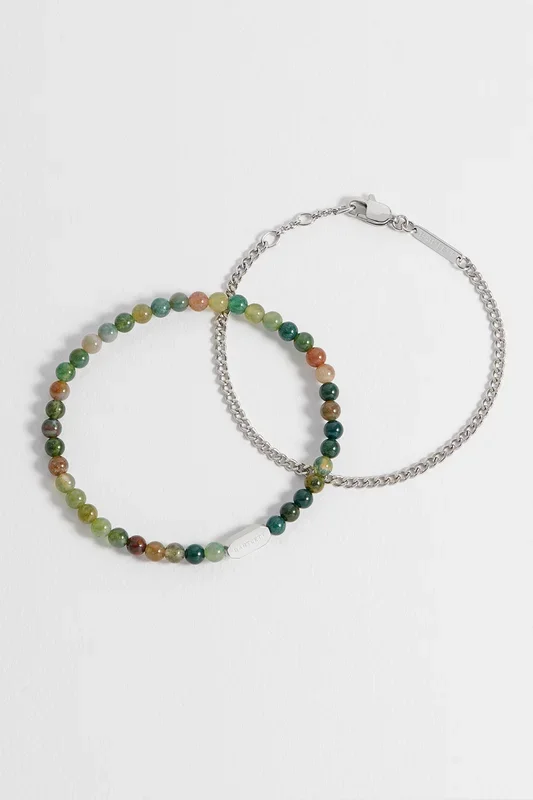 Men’s Green Agate Duo Bracelet Set