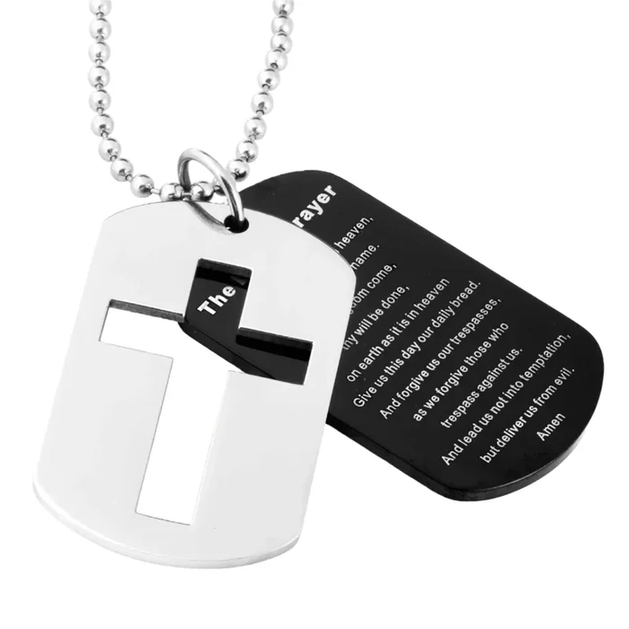 Men’s Lord’s Prayer Cross Dog Tag Pendant