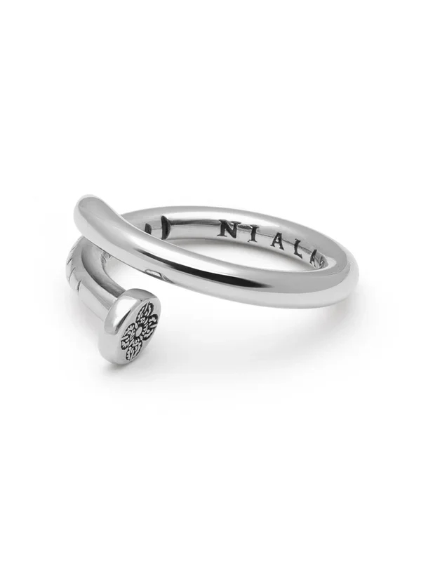 Men’s Nail Ring with Dorje Engraving and Silver Finish