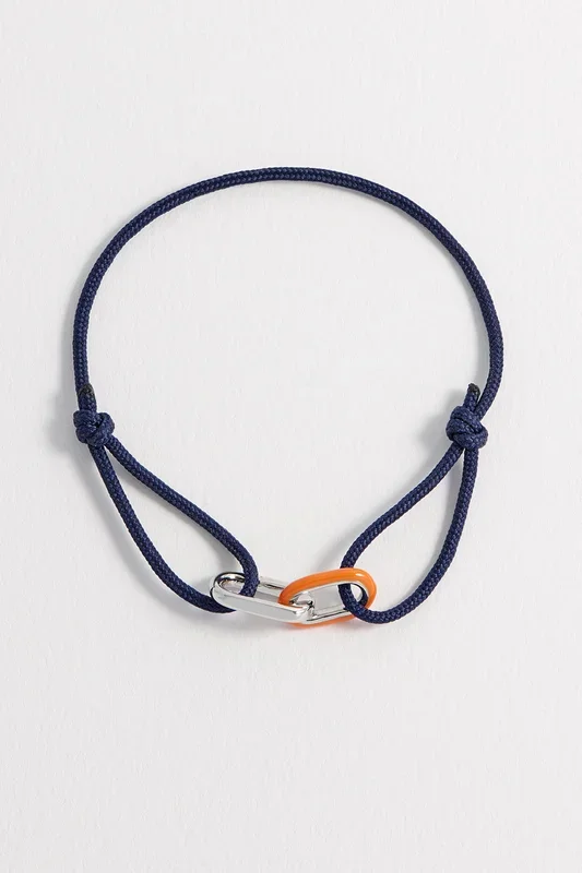Men’s Navy and Orange Double Link Carabiner Cord Bracelet