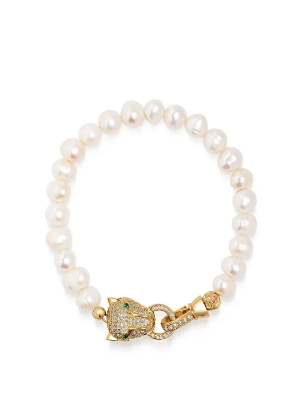 Men’s Pearl Bracelet with Gold Panther