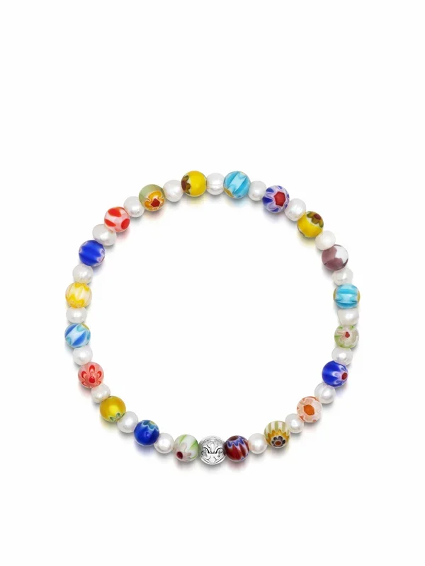 Men’s Pearl Wristband with Hand-Painted Glass Beads