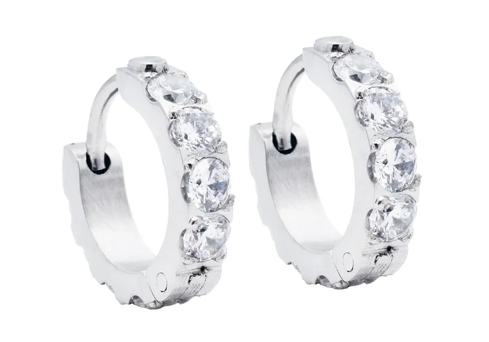 Men’s Stainless Steel Hoop Earrings With Cubic Zirconia