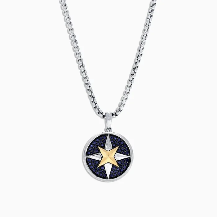 Men’s Sterling Silver & 18K Gold Sapphire Compass Pendant, 1.00 TCW