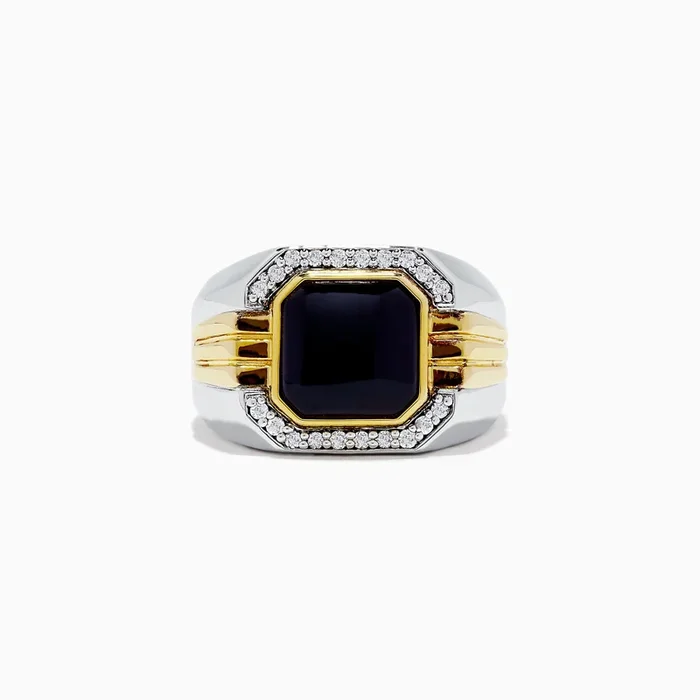 Men’s Sterling Silver Onyx and Diamond Ring, 2.60 TCW