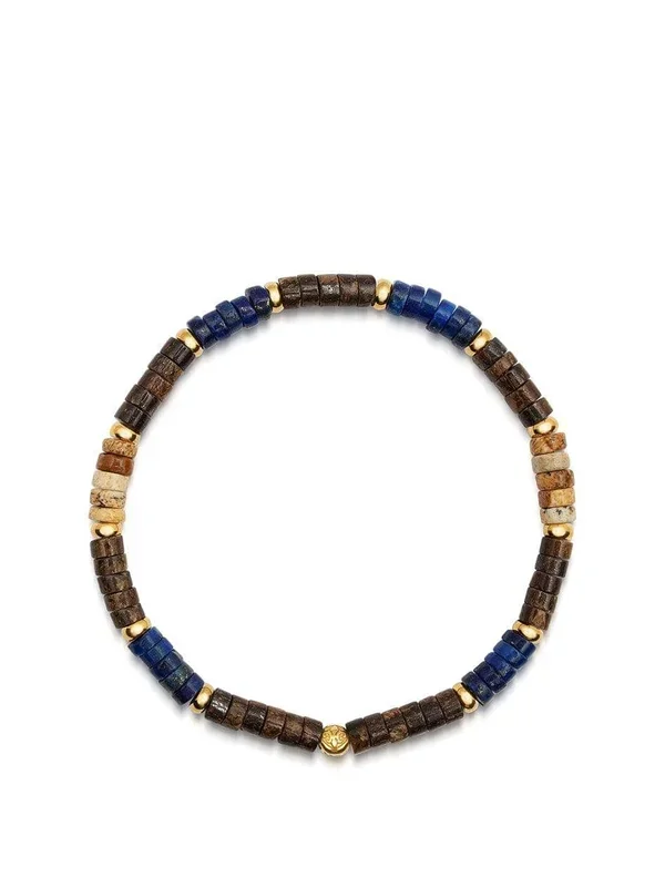 Men’s Wristband with Blue Lapis, Jasper, Gold, and Coconut Heishi Beads